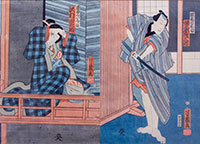 Japanese woodcut of Kabuki actors by Yoshiiku