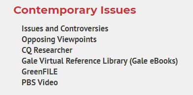 Contempory Issues Database Menu