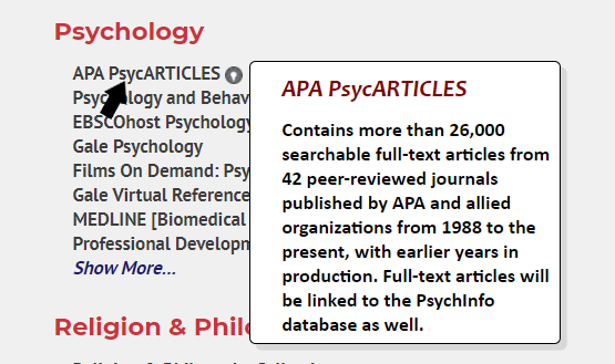 Sample of Database Description Pop Outs