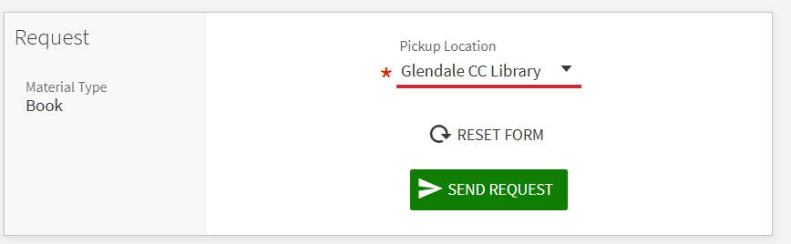 The final part of the process is revealed with the Glendale option selected and a green Send Request button below.