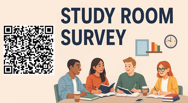 College Students Happily Studying with text reading: Study Room Survey