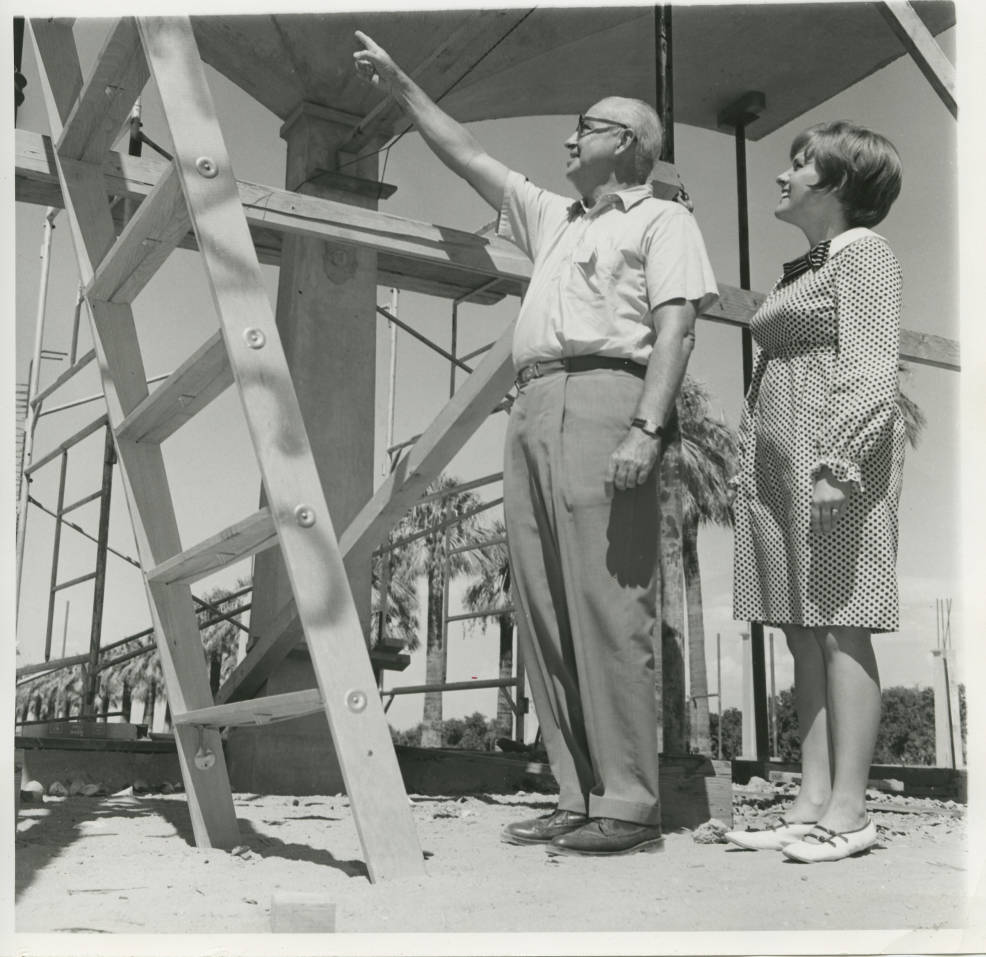 Executive Dean John Prince and Student Kay Cunningham Witness Early Construction